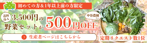 初めての方＆１年前以上前の方限定。送料込み3500円の野菜セットが500円OFF